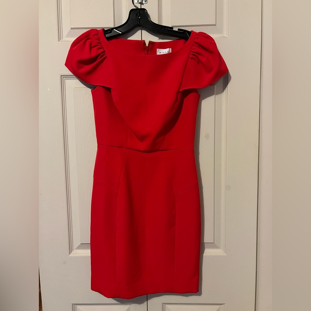 Milly Red Off-Shoulder Puff Sleeve Mini Dress